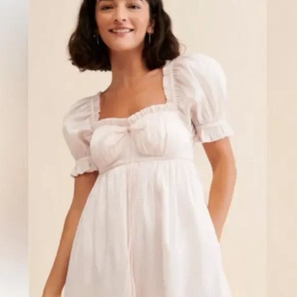 NEW Selkie Seashell Wide Leg Puff Sleeve Jumpsuit Light Pink Women's Size Small - Picture 2 of 11